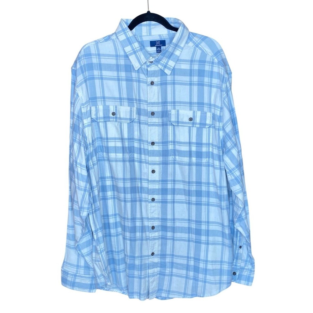 George Men's Button-Up Casual Shirt Light Blue Plaid NWT Long Sleeve Gorpcore 2X